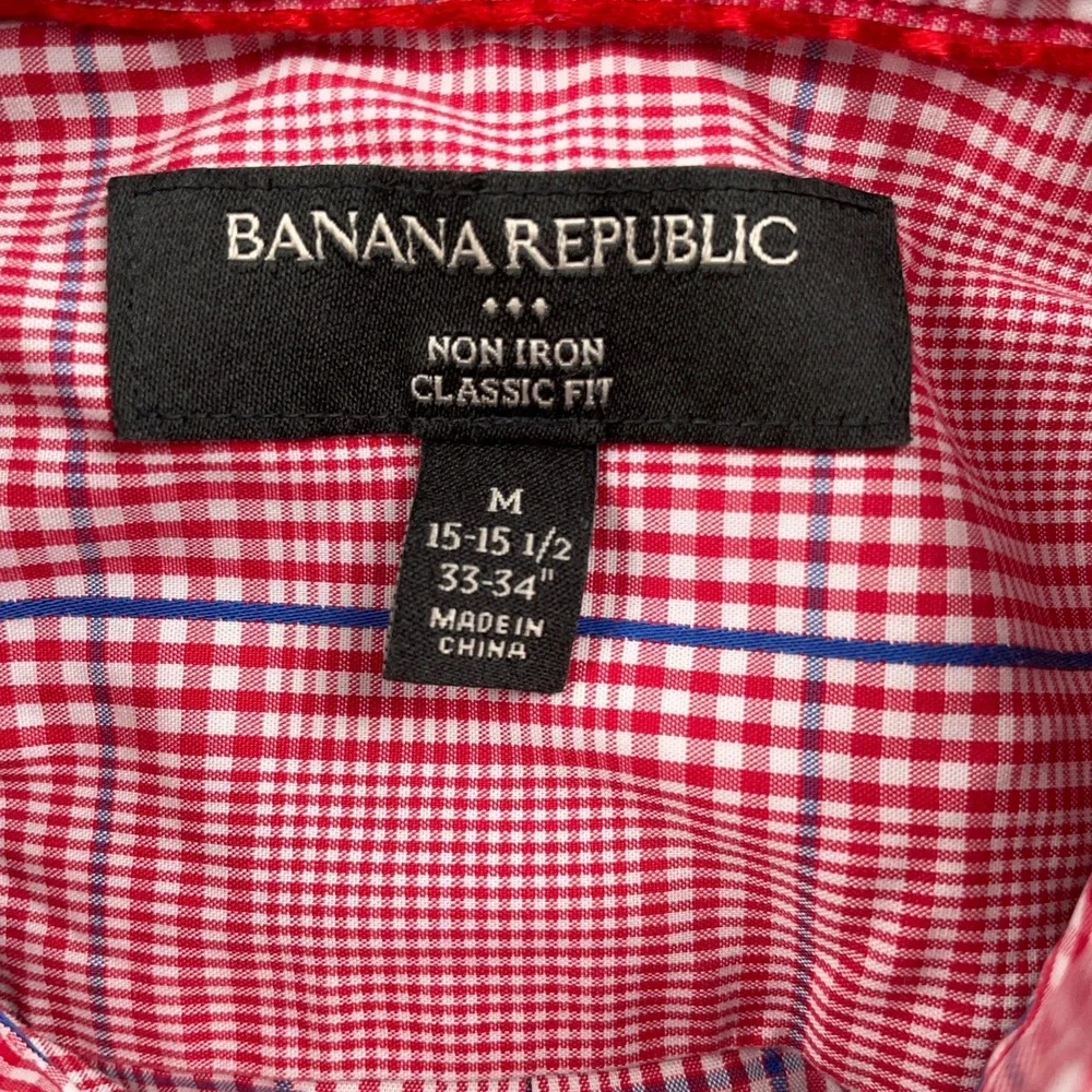 Banana Republic Shirt Mens Medium Red Non Iron Classic Fit Plaid Button Up Dress